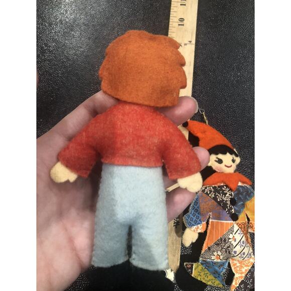 Vintage Handmade Christmas Ornaments Patchwork Elf And Child - Picture 4 of 6